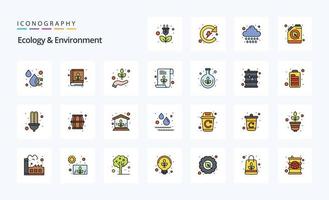 25 ecologie en milieu lijn gevulde stijl icoon pak vector