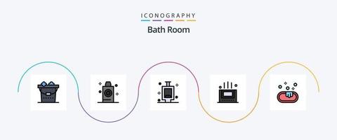 bad kamer lijn gevulde vlak 5 icoon pak inclusief . wasruimte. bad. schoon. kamer vector