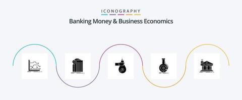 bank geld en bedrijf economie glyph 5 icoon pak inclusief analyses. bieden. federaal. geld. geven vector