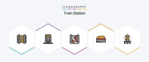 trein station 25 gevulde lijn icoon pak inclusief teken. fabriek. plaats. tuin. botanisch vector