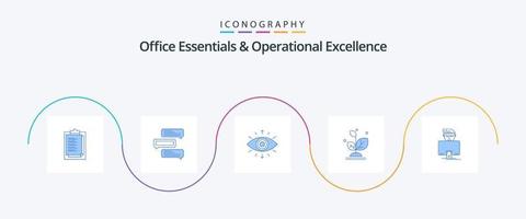 kantoor essentials en operationeel uitmuntendheid blauw 5 icoon pak inclusief succes. groeien. praat. fabriek. lid vector