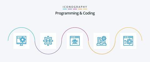 programmering en codering blauw 5 icoon pak inclusief codering. c. ontwikkeling. ontwikkeling. kever vector