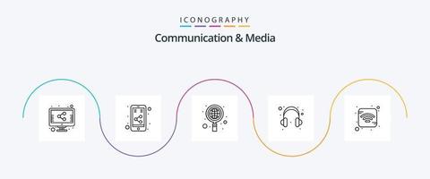 communicatie en media lijn 5 icoon pak inclusief . signaal. globaal. internetten. helpen vector