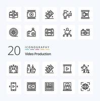 20 video productie lijn icoon pak Leuk vinden video app film bewerken bedenken wijnoogst camera fotografie vector