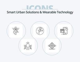 slim stedelijk oplossingen en draagbaar technologie lijn icoon pak 5 icoon ontwerp. oor. internetten. detectie. verbonden. technologie vector