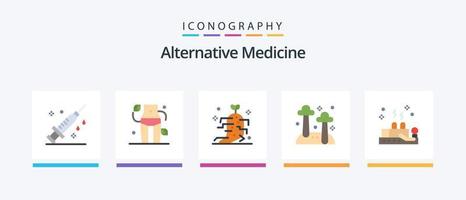 alternatief geneeskunde vlak 5 icoon pak inclusief genezing. natuur. medicijn. paddestoel. voedsel. creatief pictogrammen ontwerp vector