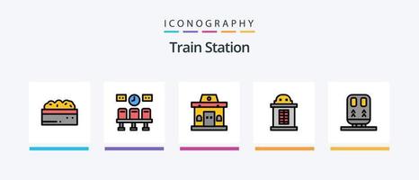 trein station lijn gevulde 5 icoon pak inclusief trein. deur. struik. vervoer. metro. creatief pictogrammen ontwerp vector