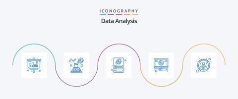 gegevens analyse blauw 5 icoon pak inclusief rapport. grafiek. document. digitaal. online analyse vector