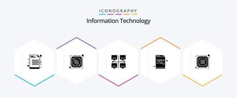 informatie technologie 25 glyph icoon pak inclusief het dossier. cryptovaluta. verwerken. code. lokaal vector