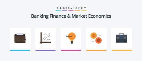 bank financiën en markt economie vlak 5 icoon pak inclusief idee. oplossing. analytisch. doel. doelwit. creatief pictogrammen ontwerp vector