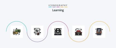 aan het leren lijn gevulde vlak 5 icoon pak inclusief online. boek. aan het leren. school. gebouw vector