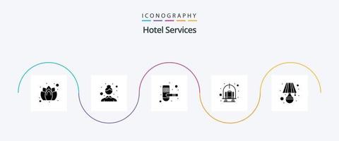 hotel Diensten glyph 5 icoon pak inclusief kamer. lamp. hotel. karretje. hotel vector