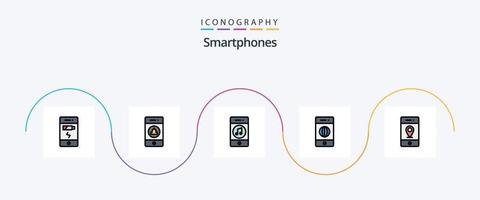 smartphones lijn gevulde vlak 5 icoon pak inclusief plaats. internetten. communicatie. elektronica. sociaal vector