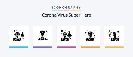 corona virus super held glyph 5 icoon pak inclusief gezicht. zorg. dokter. verpleegster. dokter. creatief pictogrammen ontwerp vector