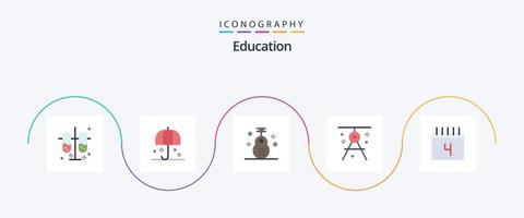 onderwijs vlak 5 icoon pak inclusief het opstellen van. kompas. zonnescherm. architectuur. instrument vector