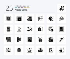 speelhal 25 solide glyph icoon pak inclusief spel. pacman. spellen. hockey. bar vector