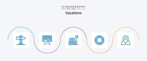 vakanties blauw 5 icoon pak inclusief . plaats. teken. wijzer. reddingsboei vector