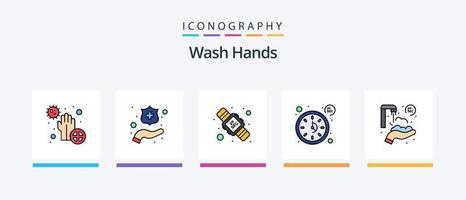 wassen handen lijn gevulde 5 icoon pak inclusief handen. vies. handen zorg. covid. zeep. creatief pictogrammen ontwerp vector