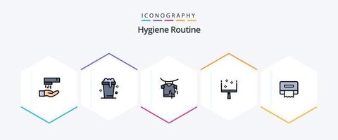 hygiëne routine- 25 gevulde lijn icoon pak inclusief . zakdoek. drogen. papier. vegen vector