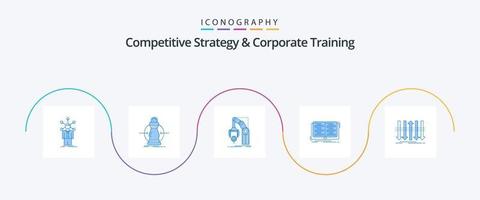 competitief strategie en zakelijke opleiding blauw 5 icoon pak inclusief les. boek. lager. pakket. hand- vector