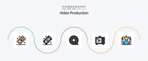 video productie lijn gevulde vlak 5 icoon pak inclusief ster. beroemdheid. klepel bord. wijnoogst TV. TV vector