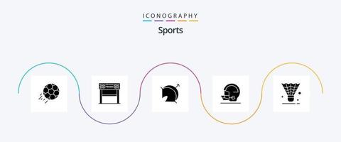 sport- glyph 5 icoon pak inclusief basketbal. helm. ras. sport. doelwit vector