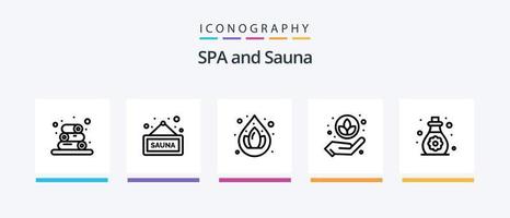 sauna lijn 5 icoon pak inclusief . zeep. horloge. lotus. creatief pictogrammen ontwerp vector