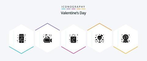 valentijnsdag dag 25 glyph icoon pak inclusief liefde. wijn. geschenk. romantisch. liefde vector