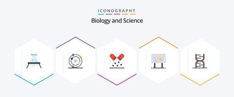 biologie 25 vlak icoon pak inclusief potlood. chemie. biochemie. biologie. pillen vector