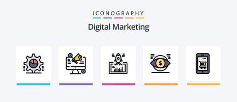 digitaal afzet lijn gevulde 5 icoon pak inclusief marketing. campagne. video. statistieken. taart grafiek. creatief pictogrammen ontwerp vector