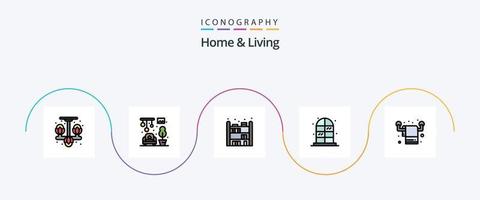 huis en leven lijn gevulde vlak 5 icoon pak inclusief . leven. leven. interieur. kabinet vector