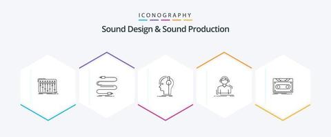 geluid ontwerp en geluid productie 25 lijn icoon pak inclusief luister. ingenieur. geluid. geluid. musicus vector