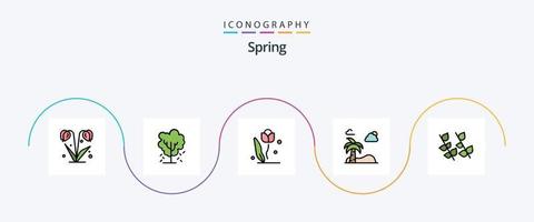 voorjaar lijn gevulde vlak 5 icoon pak inclusief de lente. palm. de lente. strand. natuur vector