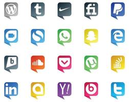 20 sociaal media toespraak bubbel stijl logo Leuk vinden voorraadoverloop zak- WhatsApp muziek- geluidswolk vector