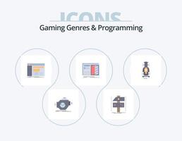 gaming genres en programmering vlak icoon pak 5 icoon ontwerp. ontwerp. ontwikkelaar. software. paneel vector