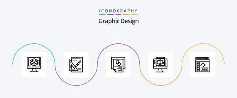 grafisch ontwerp lijn 5 icoon pak inclusief notitieboekje . presentatie . computer. delen vector