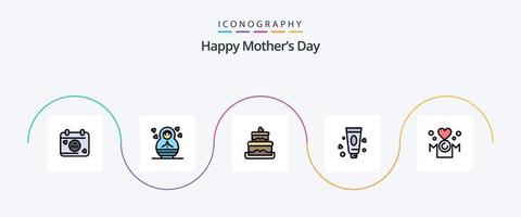 gelukkig moeders dag lijn gevulde vlak 5 icoon pak inclusief . liefde. bruiloft taart. inscriptie. mam vector