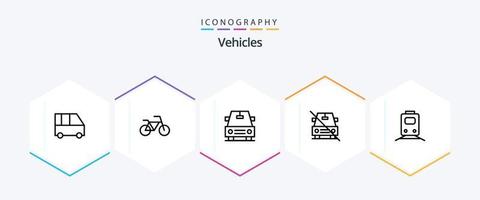 voertuigen 25 lijn icoon pak inclusief reizen. trein. auto. spoorweg. schuine streep vector