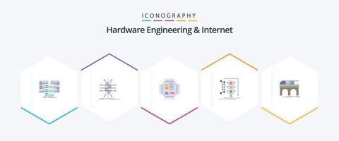 hardware bouwkunde en internet 25 vlak icoon pak inclusief toezicht houden. stad. netwerk. technologie. microchip vector