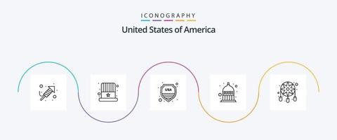 Verenigde Staten van Amerika lijn 5 icoon pak inclusief decoratie. Verenigde Staten van Amerika. veiligheid. staatshuis. Indiana vector