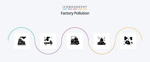 fabriek verontreiniging glyph 5 icoon pak inclusief rook. afval. vervuiling. brand. verontreiniging vector