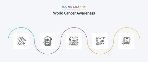 wereld kanker bewustzijn lijn 5 icoon pak inclusief bewustzijn. hart. wereld. kanker. overhemd vector