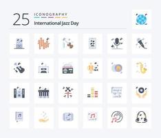 Internationale jazz- dag 25 vlak kleur icoon pak inclusief muziek. geluid. apparatuur. telefoon. multimedia vector