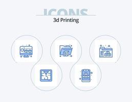 3d het drukken blauw icoon pak 5 icoon ontwerp. map. apparaatje. afdrukken. map vector