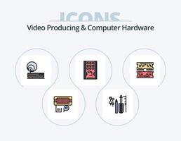 video produceren en computer hardware lijn gevulde icoon pak 5 icoon ontwerp. geval. atx. muis. installatie. bestuurder vector