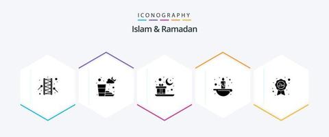 Islam en Ramadan 25 glyph icoon pak inclusief halal. licht. Islam. Islam. kaars vector