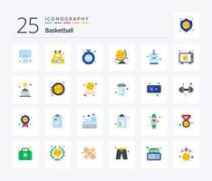 basketbal 25 vlak kleur icoon pak inclusief basketbal. ID kaart. minuten. kaart. sport- club wereldbol vector