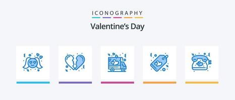 valentijnsdag dag blauw 5 icoon pak inclusief telefoon. hart. liefde. label. liefde. creatief pictogrammen ontwerp vector