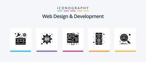 web ontwerp en ontwikkeling glyph 5 icoon pak inclusief html. ontwikkeling. ontwerp. coderen.. creatief pictogrammen ontwerp vector