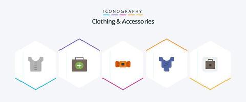 kleding en accessoires 25 vlak icoon pak inclusief onderhoud. tillen. vlinderdas. bagage. lichaam vector